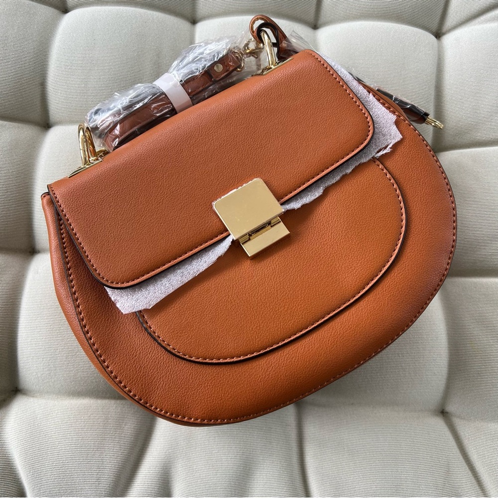 NWT ALDO Brown Crossbody Bag Turnlock Faux Leather Saddle Purse Sealed